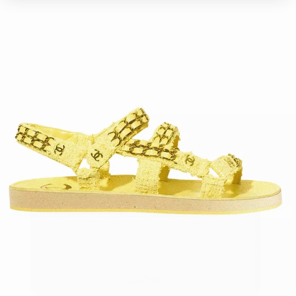 2022 Yellow Tween Chanel dad sandals chain link detail